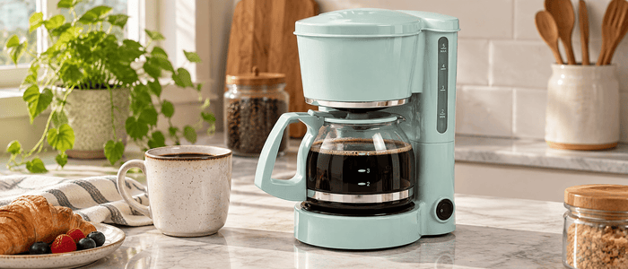 5-Cup Drip Coffee Maker with Reusable Filter & Glass Carafe