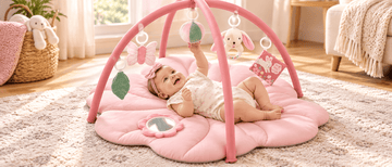 Baby Play Mat with Play Gym – Flower-Shaped Infant Activity Mat with Hanging Toys & Tummy Time Gym