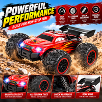 Side view of a 1:18 scale RC racing truck model.