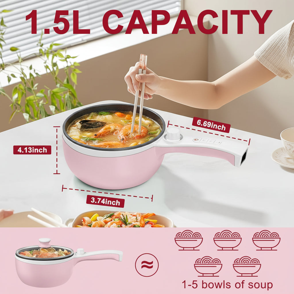 Mini Electric Hot Pot 1.5L – Non-Stick Portable Cooker