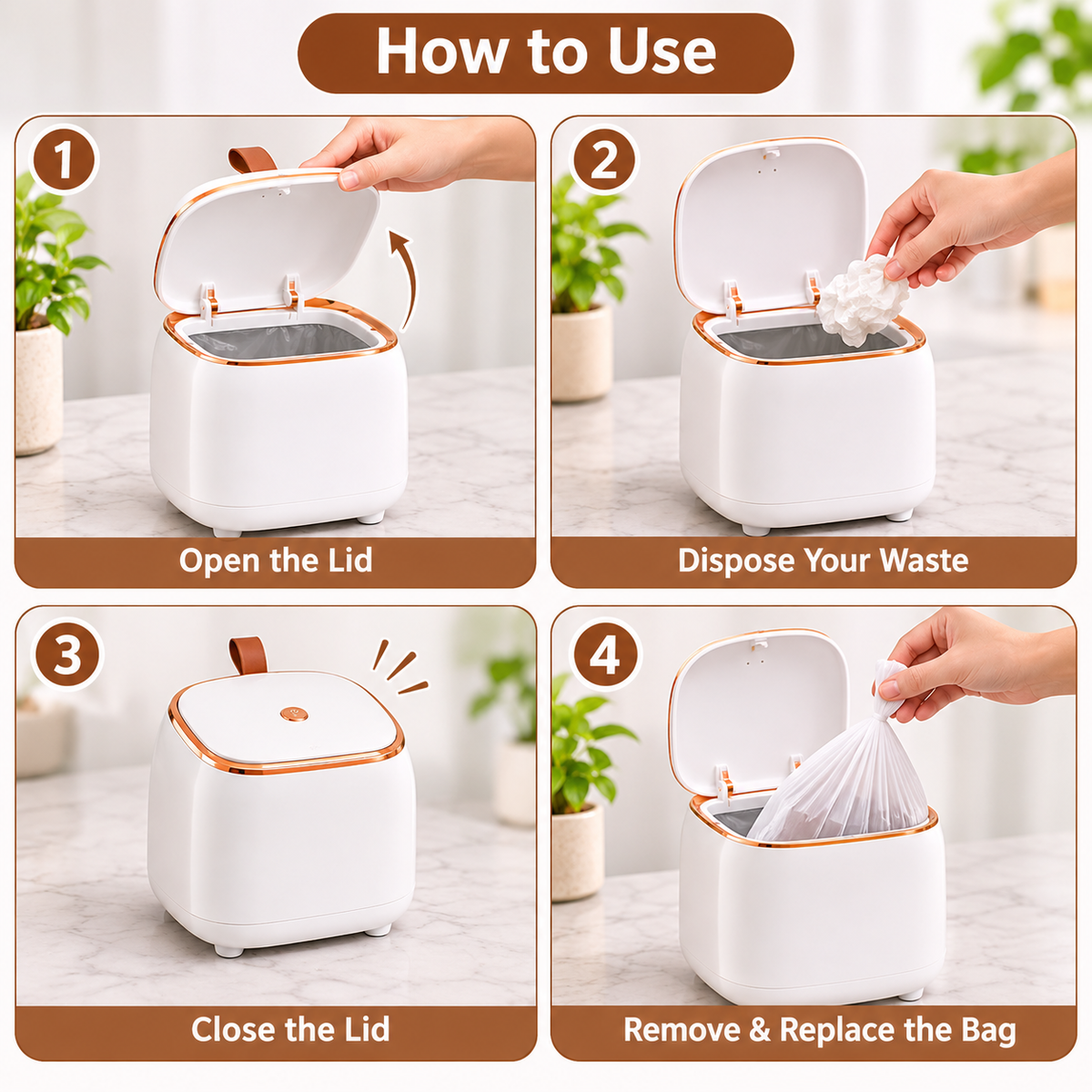 small wastebasket with press type lid