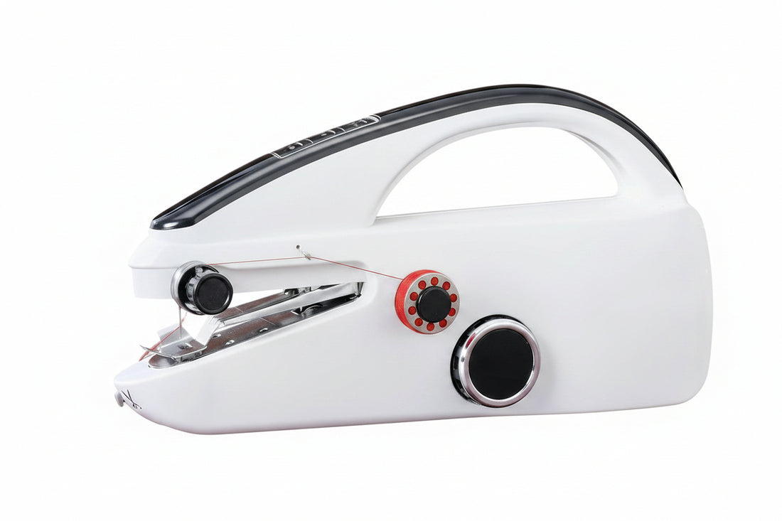 Portable handheld sewing machine with blue storage case