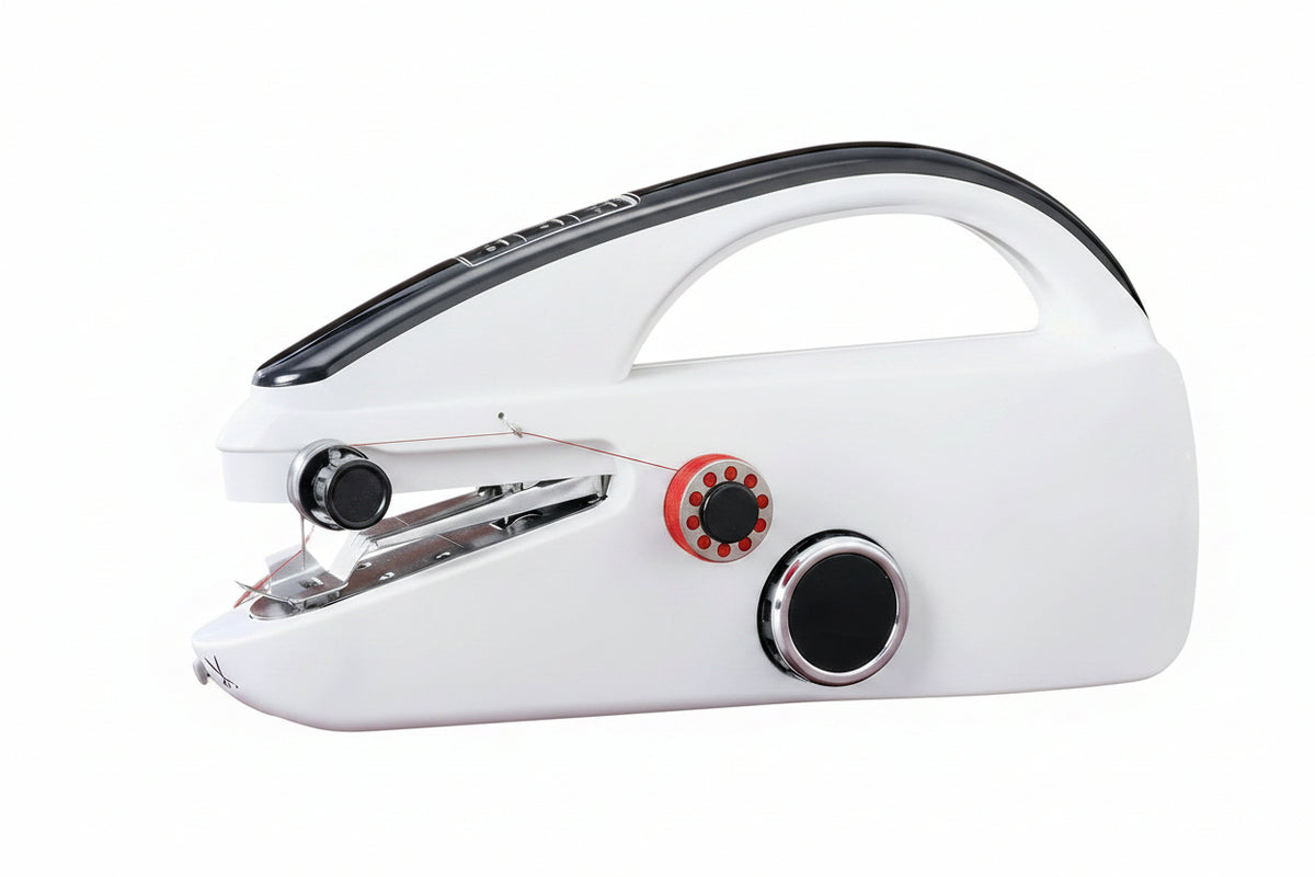 Portable handheld sewing machine with blue storage case