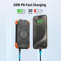 10000mAh solar power bank with wireless charging and dual LED lights