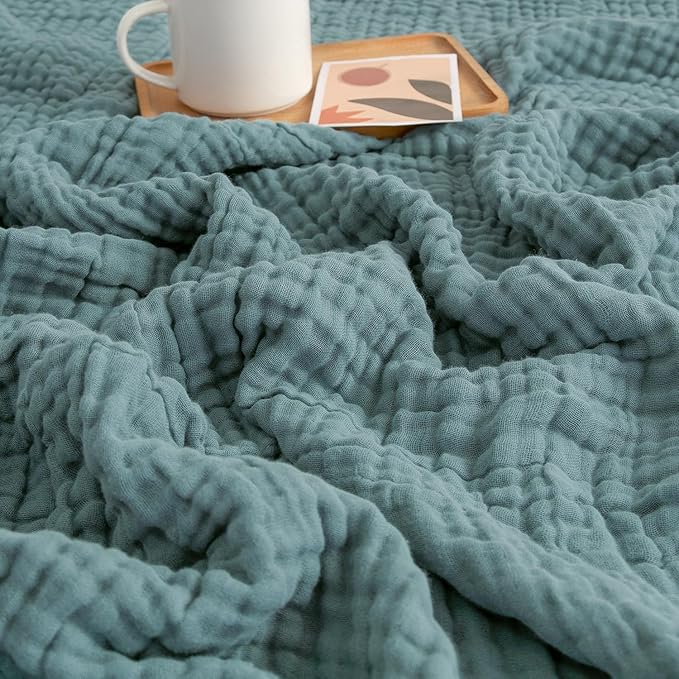 Soft Teal Gauze Blanket for Couch