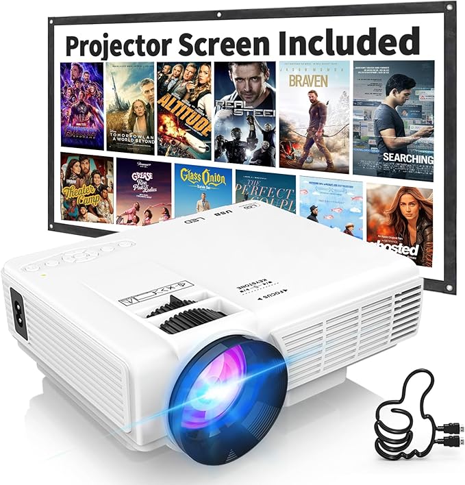 1080P mini projector white portable home theater device
Projector with Screen Setup