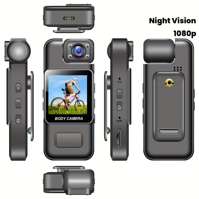Front view of 1080P action camera with rotatable lens and night vision