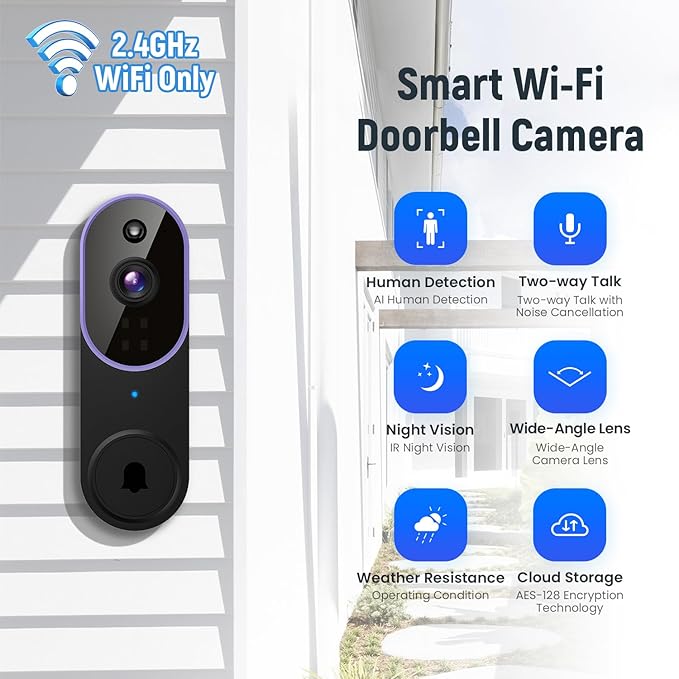 Night Vision feature on the 1080p Wireless Video Doorbell Camera for clear video in low-light conditions