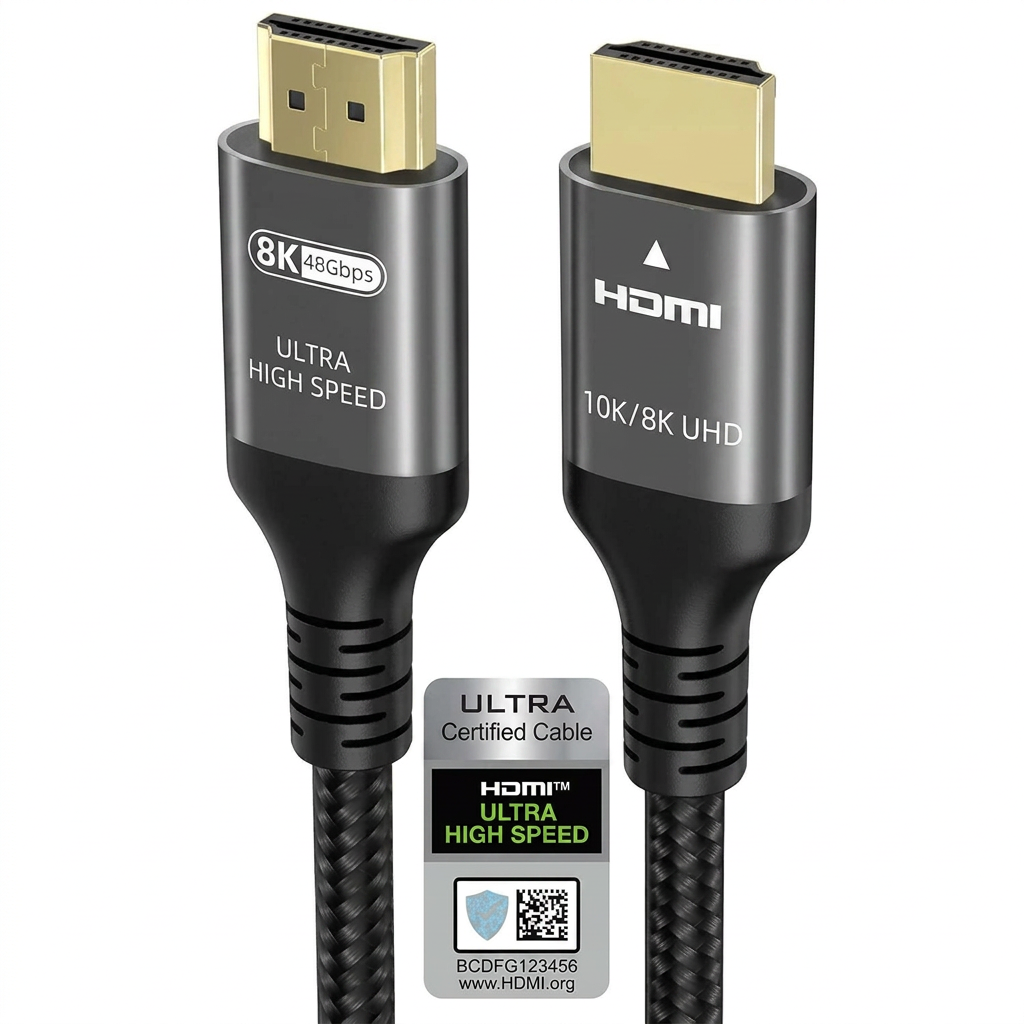 High-speed HDMI cable for 10K, 8K, and 4K resolution with 48Gbps transfer rate.