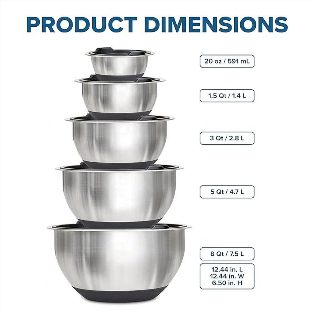 Premium Stainless Steel Kitchen Prep Bowls