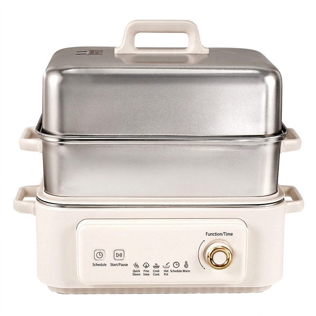 10L plus stainless steel electric food steamer with three tier design