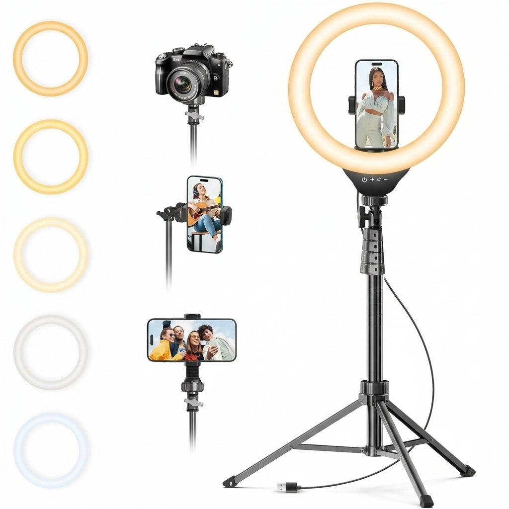 12'' LED Ring Light with 62'' Tripod Stand for Video Recording, TikTok, YouTube, and Selfies