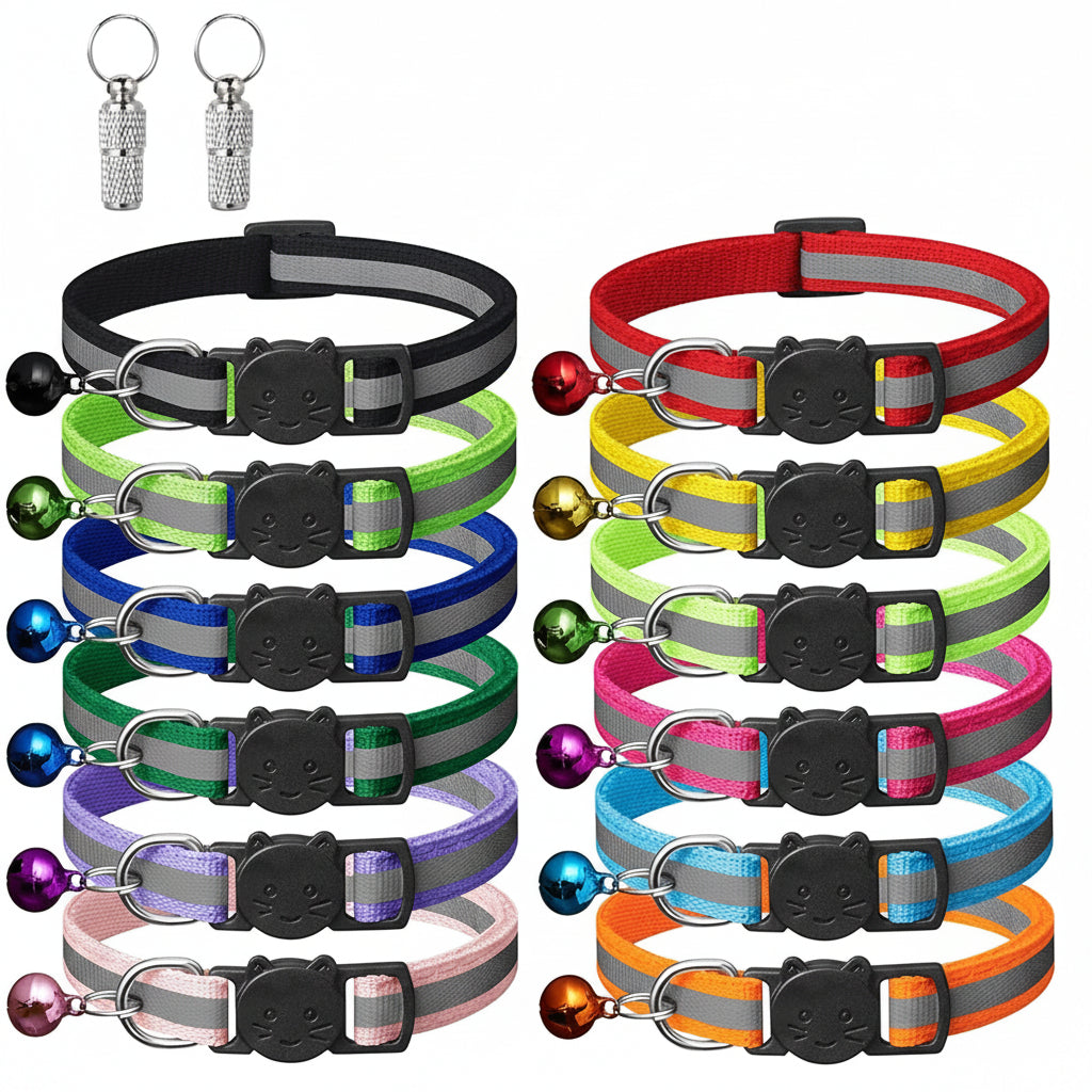 12-pack adjustable cat collars with bells and ID tags