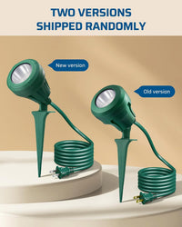 Landscape lighting spotlight with ground stake and interchangeable red, yellow, green lenses for seasonal use.