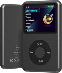 128GB Bluetooth MP3 Player in sleek black, perfect for storing music, audiobooks, and videos.