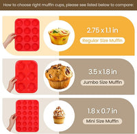 Comparison chart for choosing right muffin cups with different sizes and corresponding muffins.
