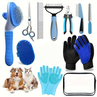 13-piece pet grooming kit with brushes combs nail clippers and grooming tools