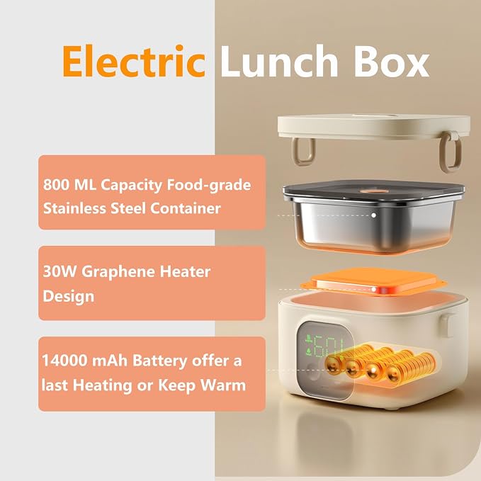 Portable lunch warmer with rechargeable battery system