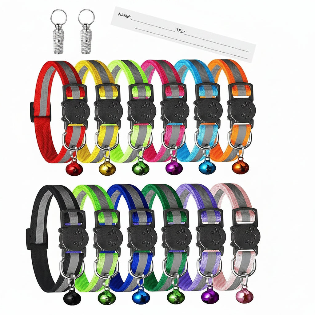 14 pack adjustable breakaway cat collars with bells and reflective safety design
