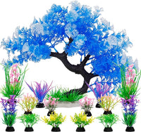 15 Pack Blue Artificial Aquarium Plants for Fish Tank Decoration