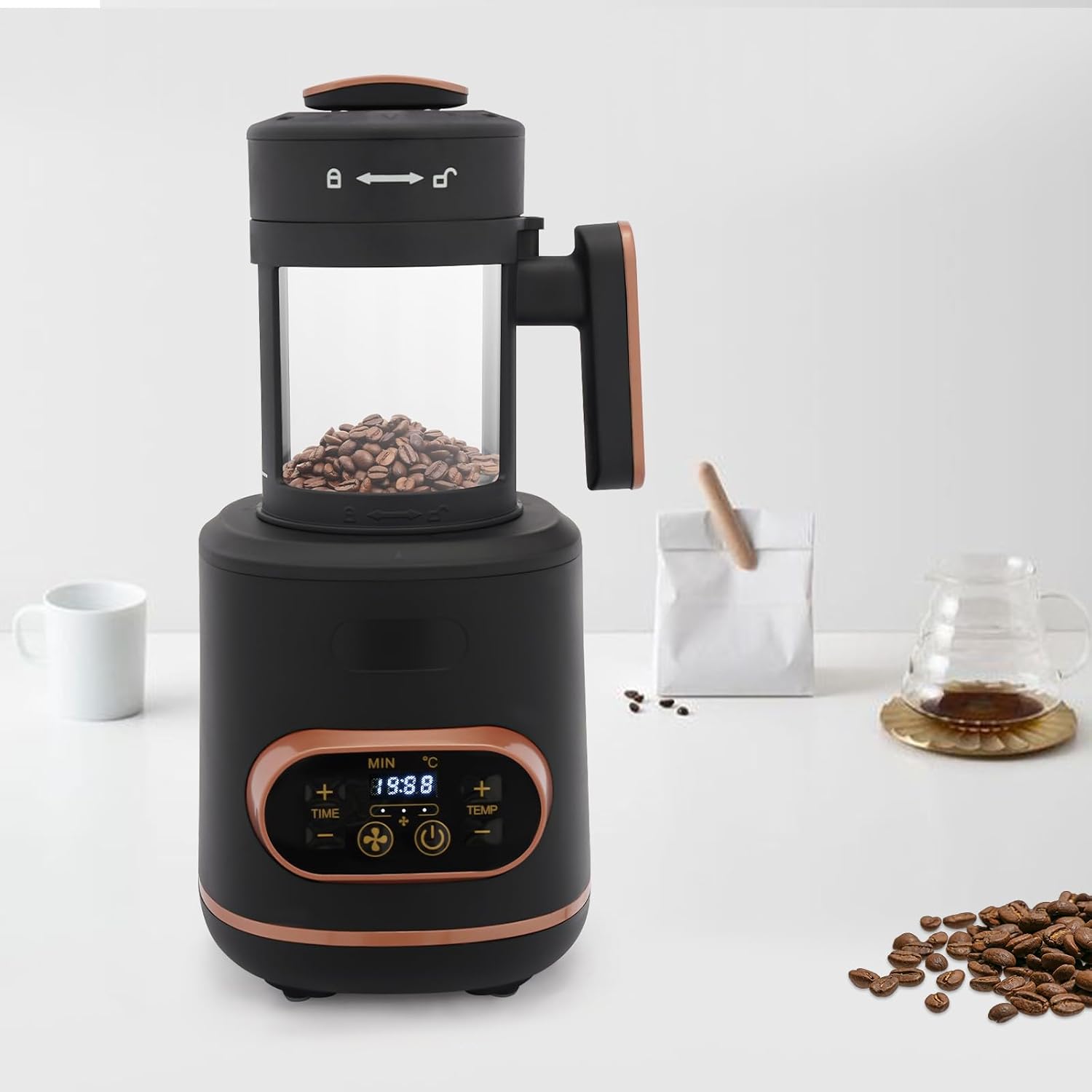 1500W electric coffee roaster with countertop design