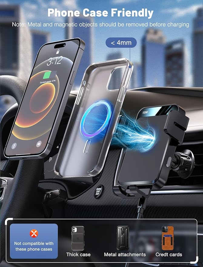 15W fast wireless car charger for iPhone and Samsung