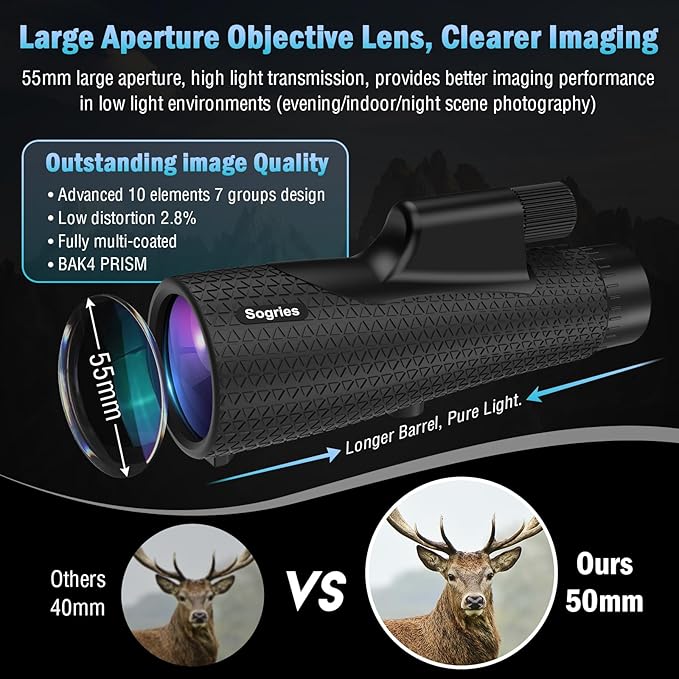 15x55 high power monocular telescope front view