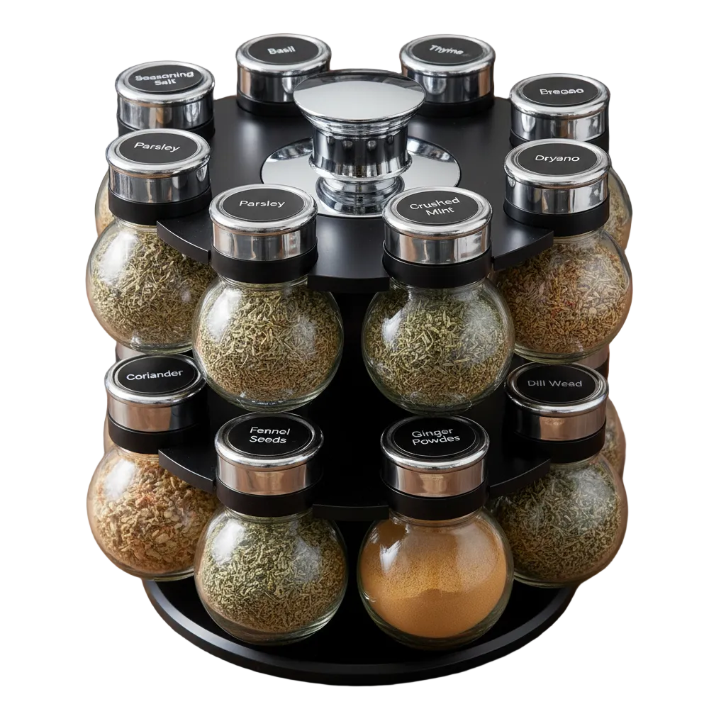 16-jar revolving spice rack for kitchen countertop