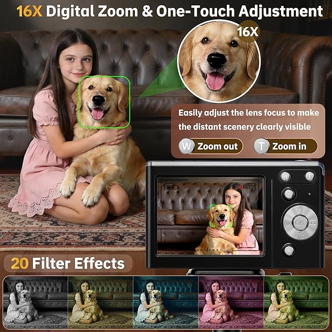 Compact camera with 16X zoom for long distance photography