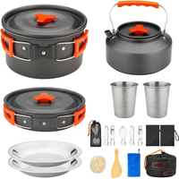17pcs camping cookware kit with pot pan kettle and utensils for outdoor cooking