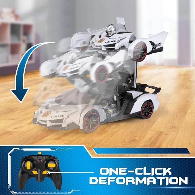 2.4GHz remote control car with flashing lights and robot transformation