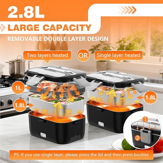 2.8 liter double layer electric lunch box for meals