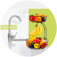 2-Tier Kitchen Storage Basket | Iron Fruit Holder with Banana Hanger