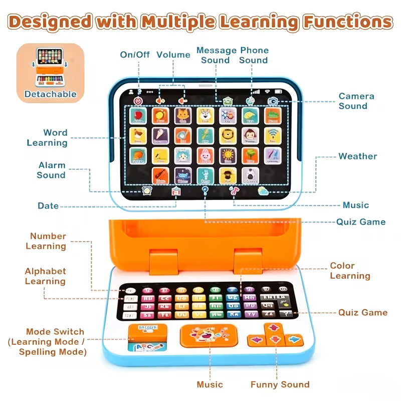 2 in 1 kids learning tablet toy with removable design