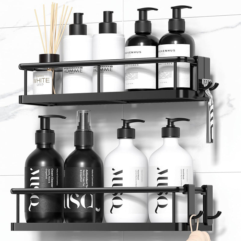 2-pack black adhesive shower caddy with bathroom storage shelves