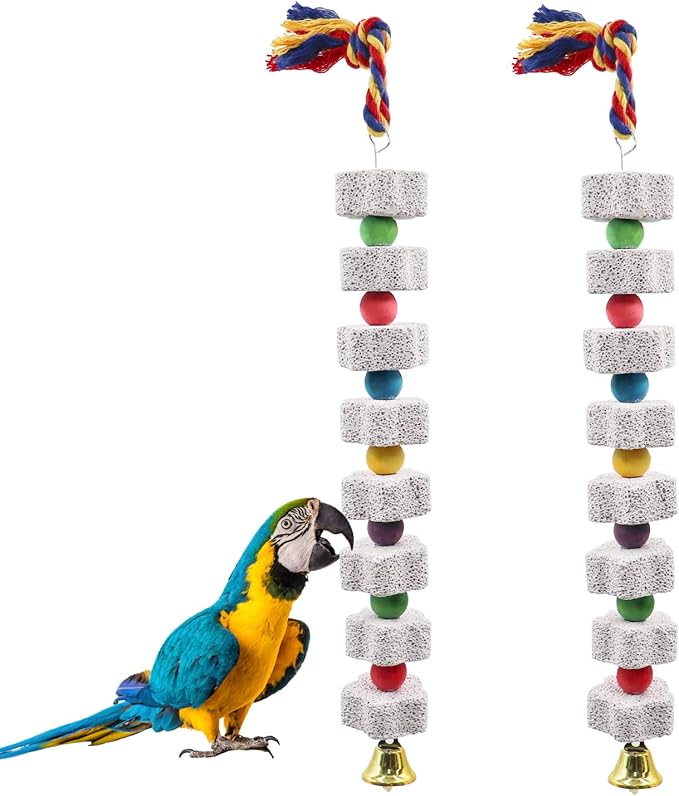 2 pack bird cage activity stones with bells for large birds
