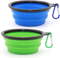 2-pack collapsible pet food and water bowls with carabiners