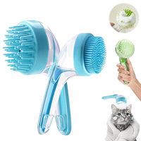 Two pet bath brushes with built-in shampoo dispensers