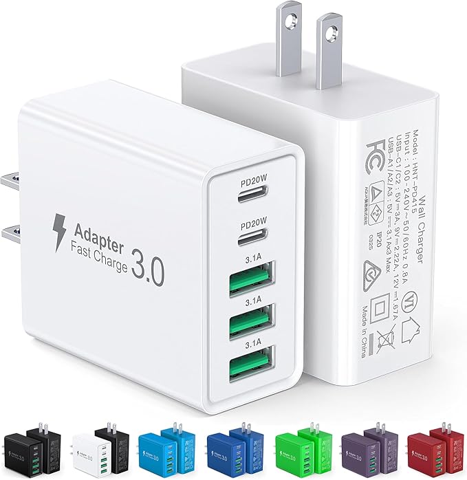 2 pack USB C wall charger 50W multi port charging adapter
