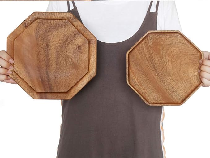 2 piece natural acacia wood serving tray set