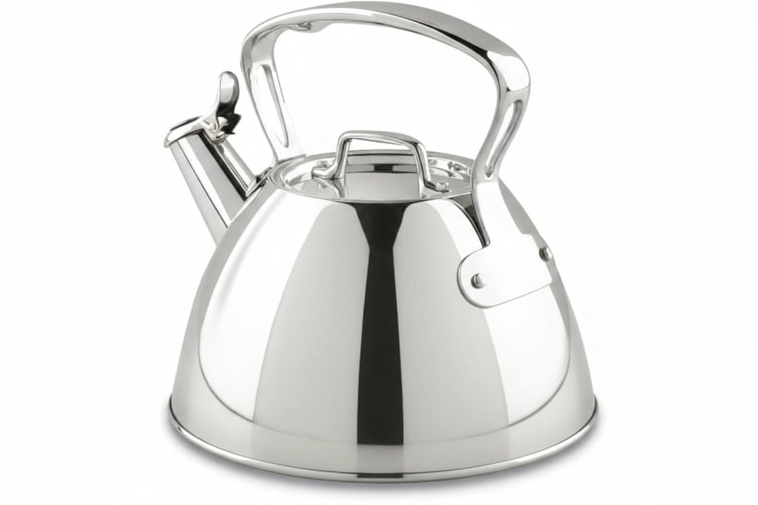 2-quart stainless steel tea kettle with silver finish