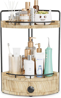 2-tier corner bathroom counter organizer with drawer
