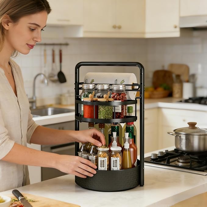 2-tier rotating spice rack for kitchen countertop