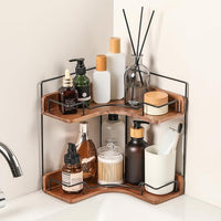 2-tier wooden corner organizer for bathroom vanity countertop