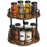 2-tier wooden rotating spice rack for kitchen storage