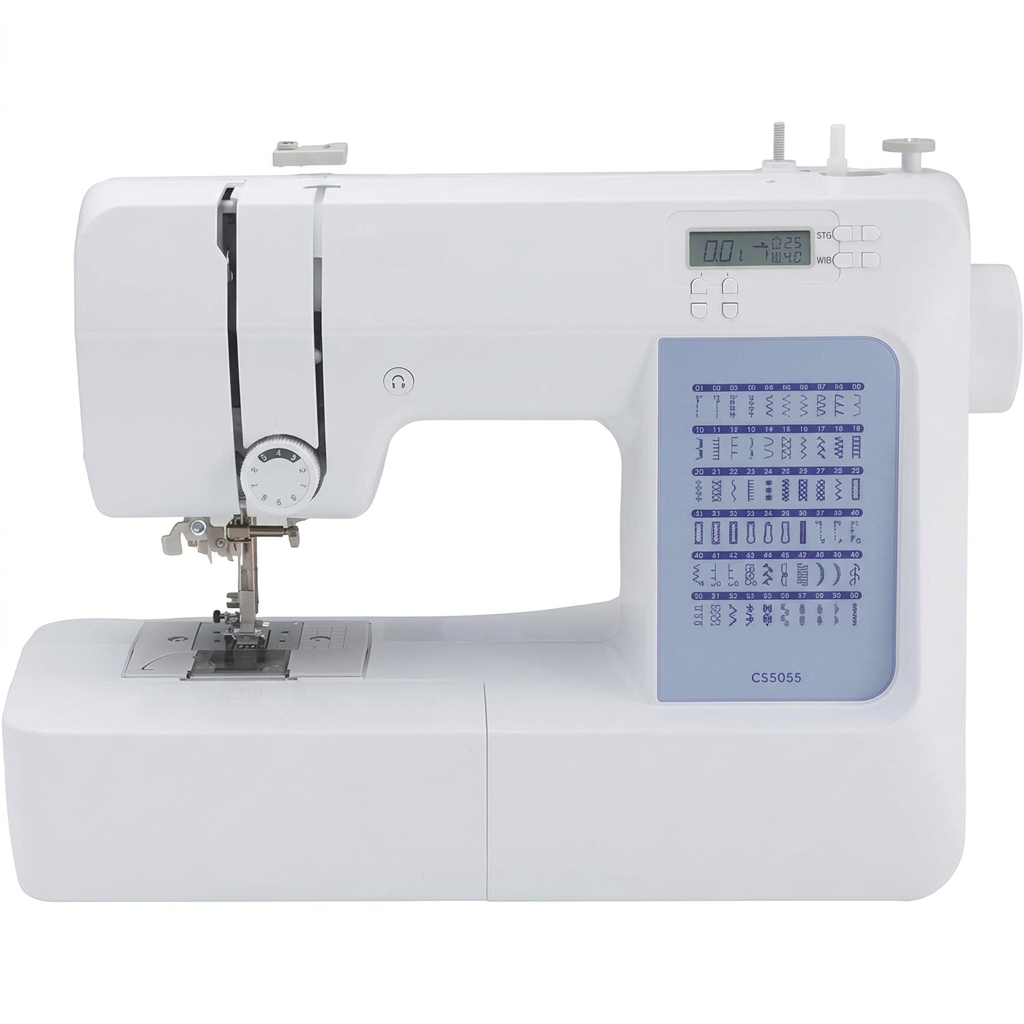 Digital sewing machine with LCD screen and stitch controls