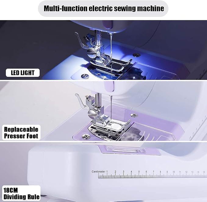 Portable sewing machine with 42-piece sewing accessory kit