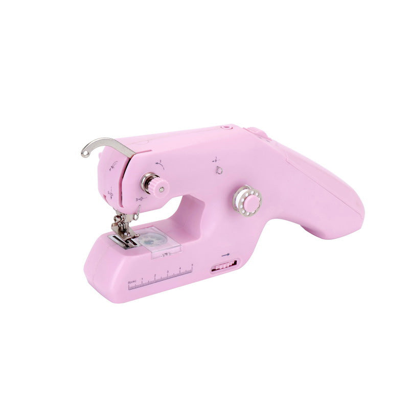 Mini sewing machine with two-thread stitching system