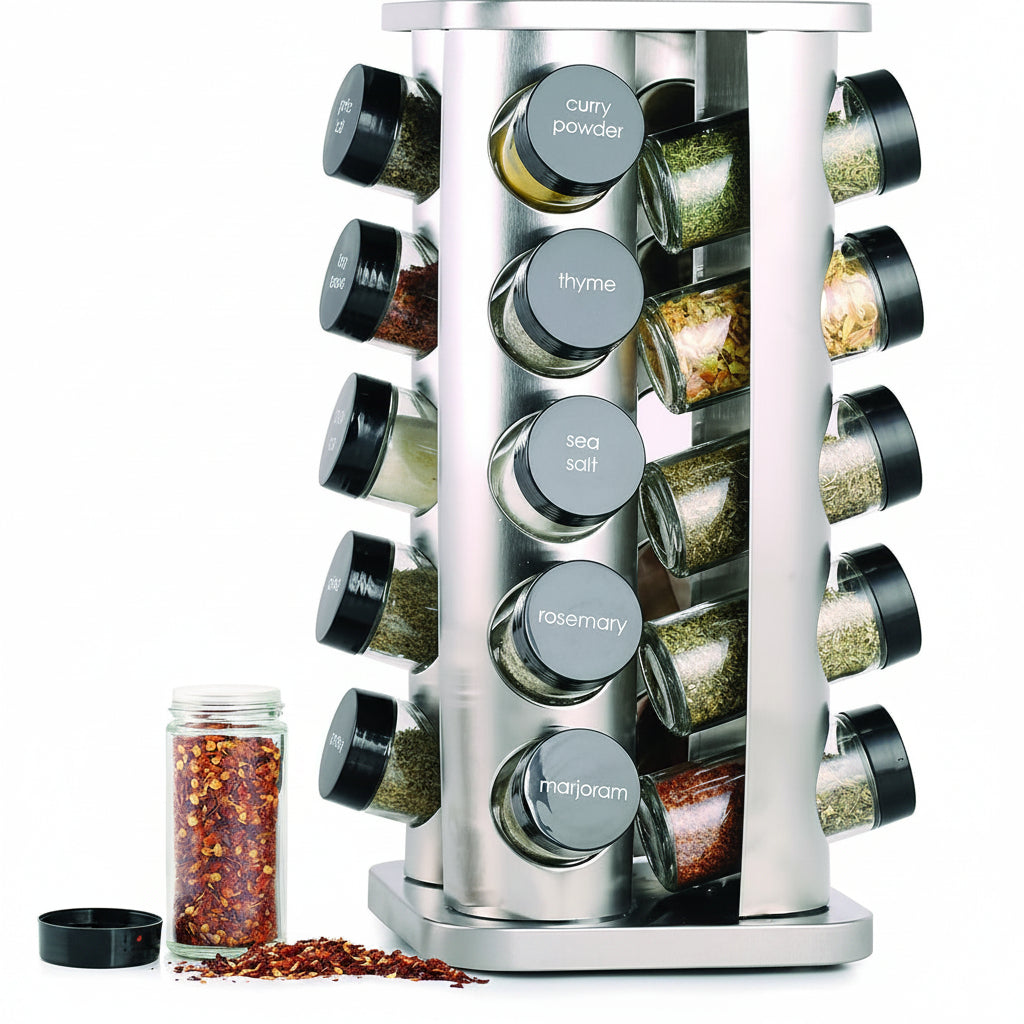 20-jar rotating spice rack with countertop stand