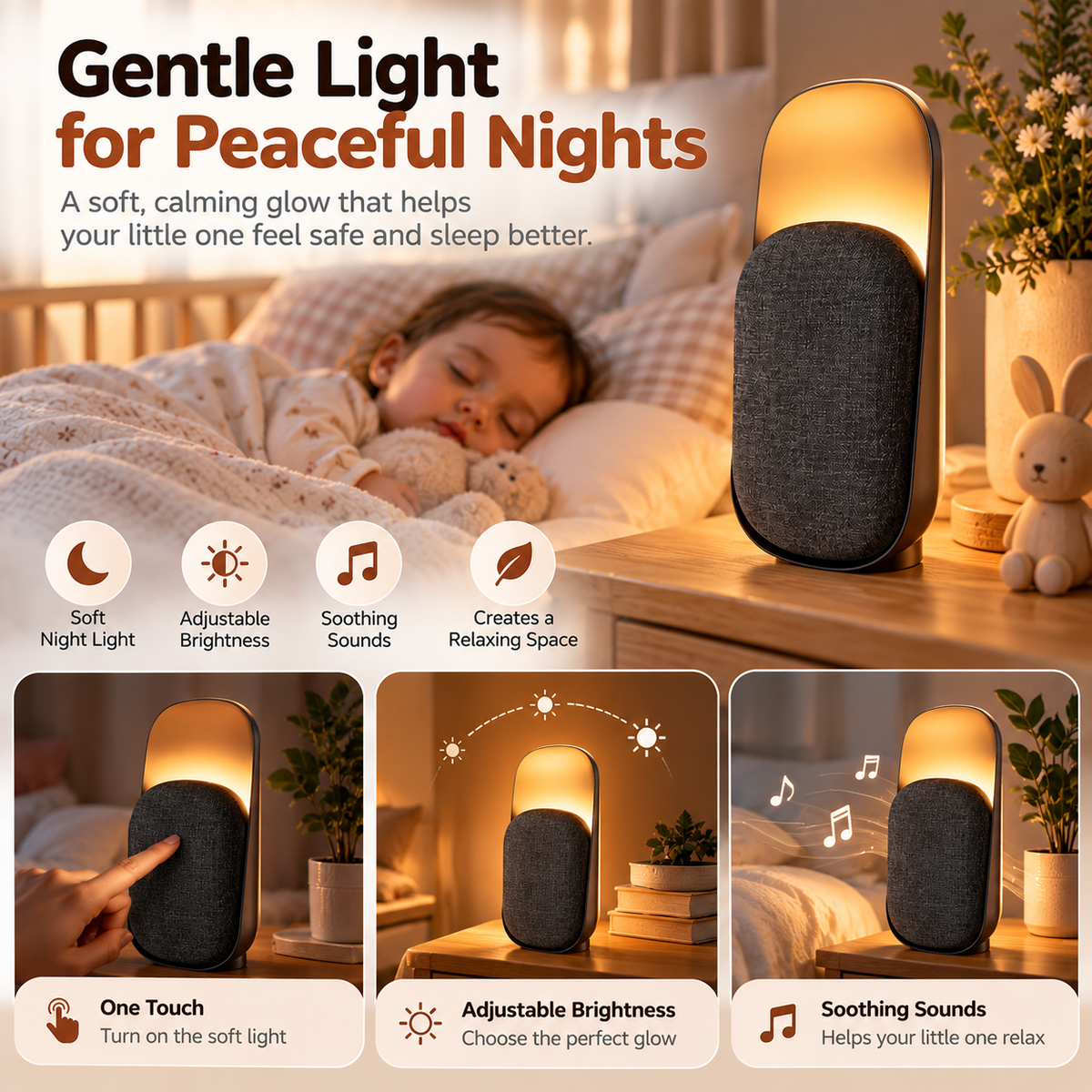 Contemporary tabletop sound device designed with multiple relaxing audio selections